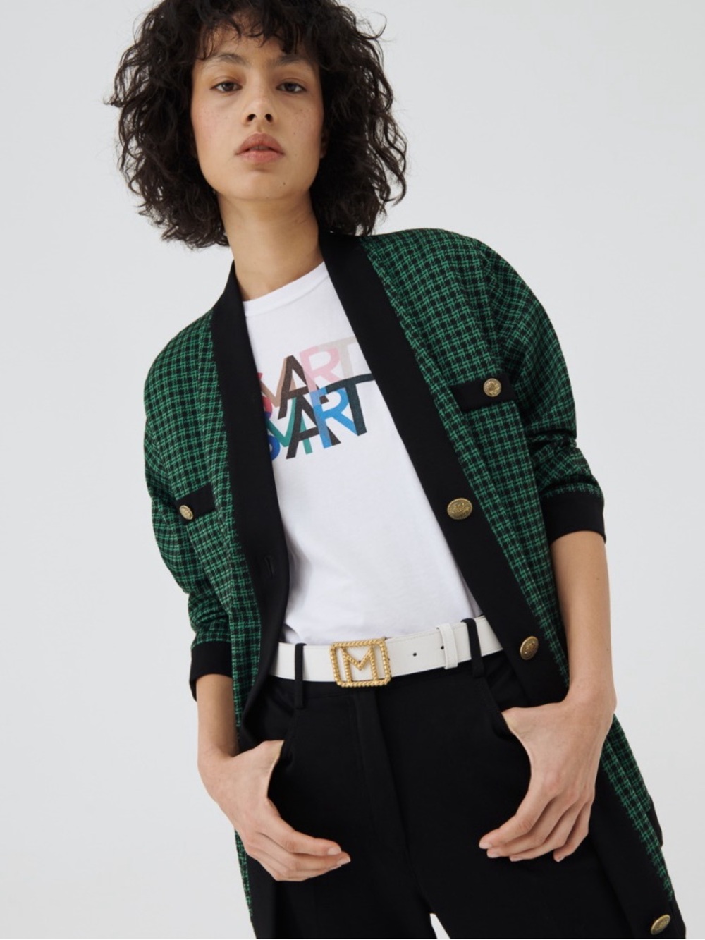 Marella Green Plaid Open-Front Cardigan Jacket size XS
